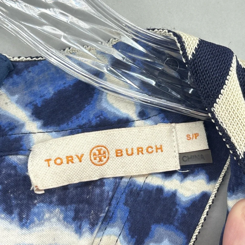 Tory Burch Dress Small Blue Tie Dye Sleeveless Maxi Tank Belted Jersey Boho